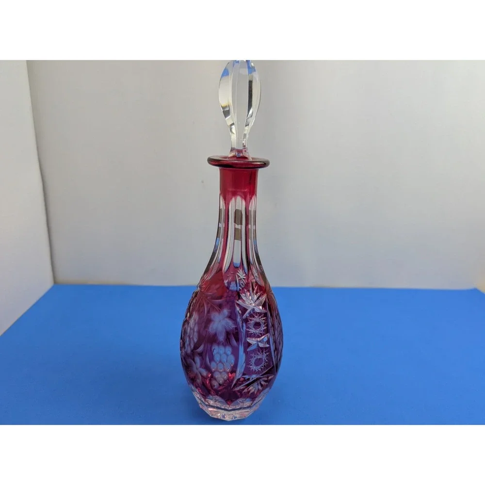 Nachtmann Pink Cranberry Starburst Cut to Clear Crystal Decanter Bavaria Germany